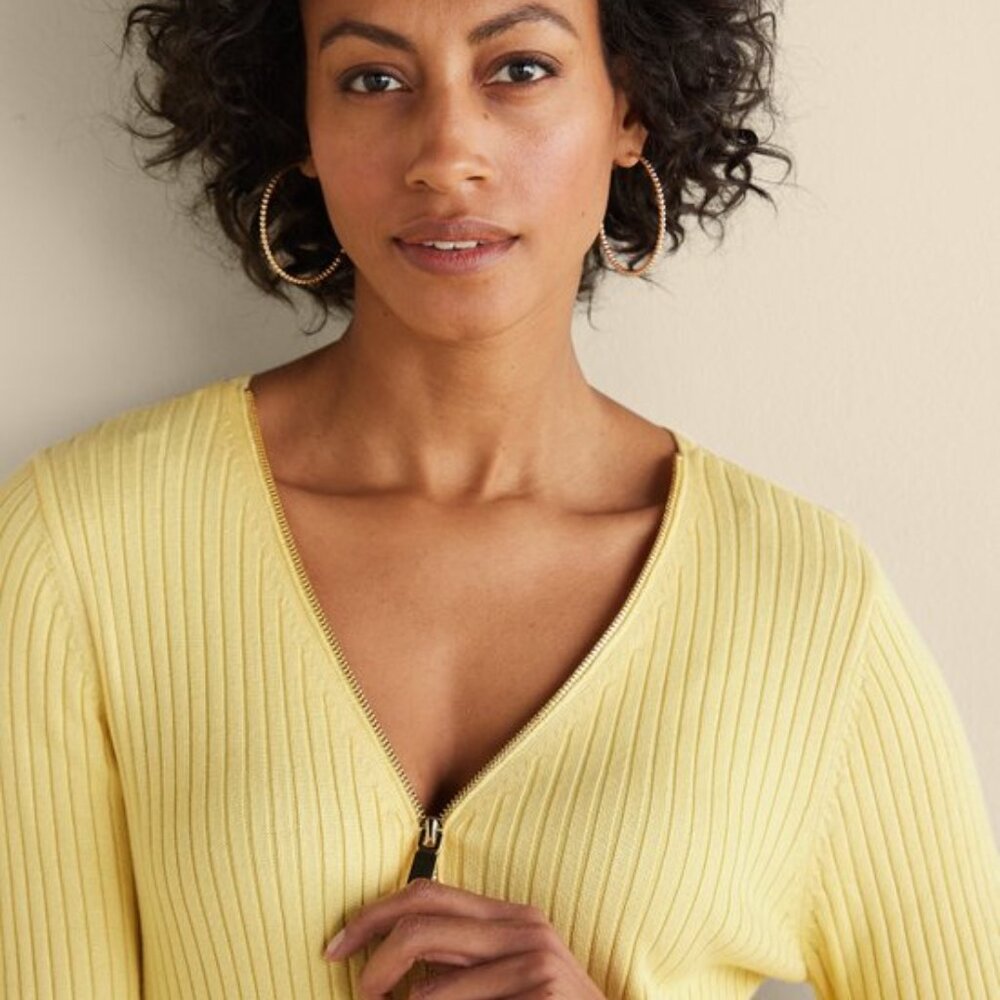 Women's Soft Surroundings Soft Essential Ribbed Valentina Sweater Yellow NWT